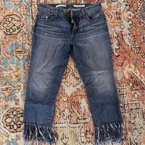 Anthropologie Blue Cropped Jeans with Fringe Hem